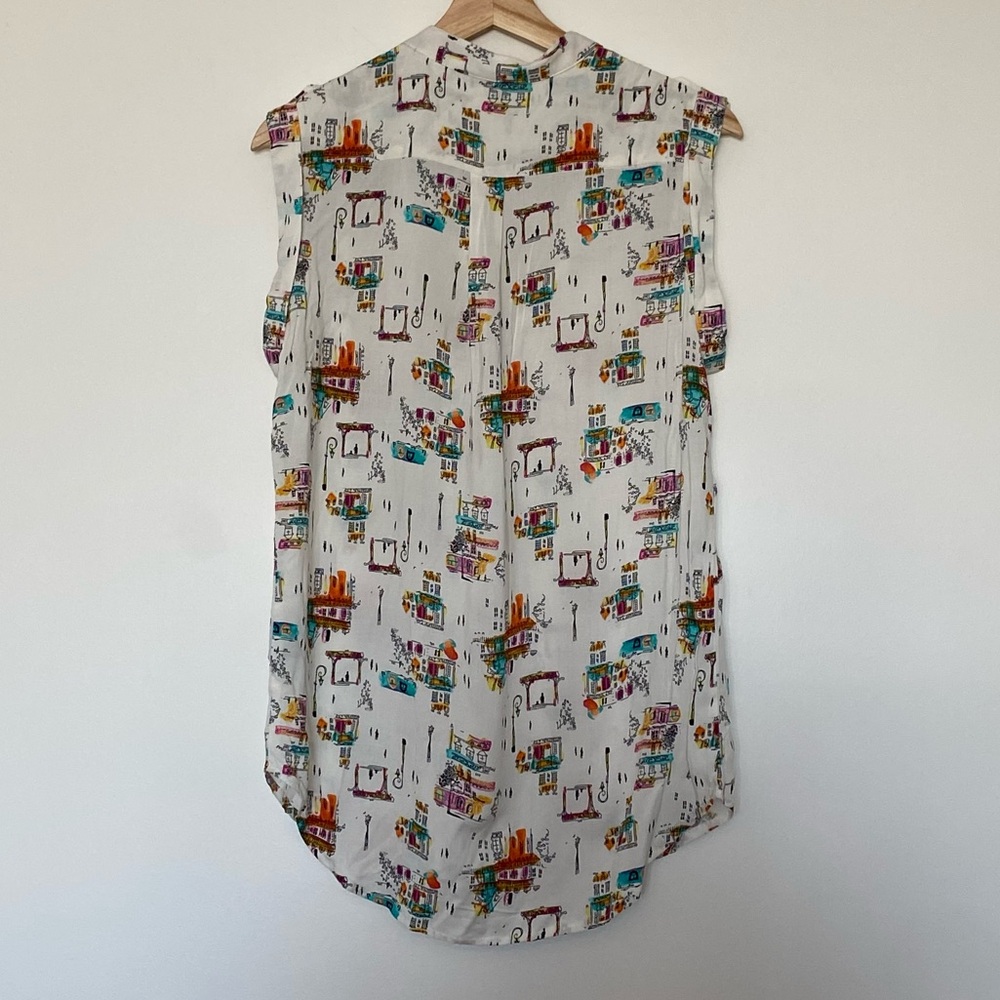 NWOT Mandy Evans Women’s White Parisian Pattern Tank Top, Size Medium, Travel - Picture 2 of 7